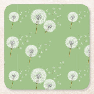 Dessous-de-verre Carré En Papier Motif Dandelion sur Green Arrière - plan