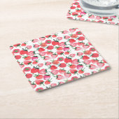 Dessous-de-verre Carré En Papier Motif d'aquarelle aux fraises rouges juteuses (Incliné)
