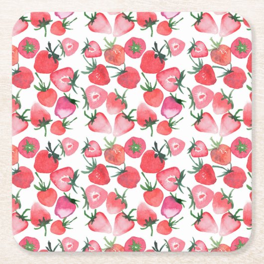 Dessous-de-verre Carré En Papier Motif d'aquarelle aux fraises rouges juteuses (Devant)