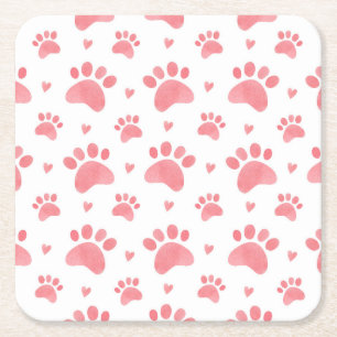 Dessous-de-verre Carré En Papier Motif d'aquarelle Cat Paws