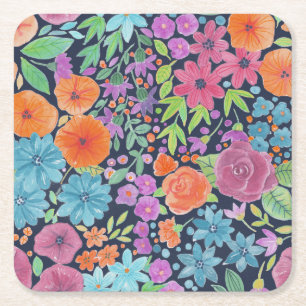 Dessous-de-verre Carré En Papier Motif d'aquarelle florale