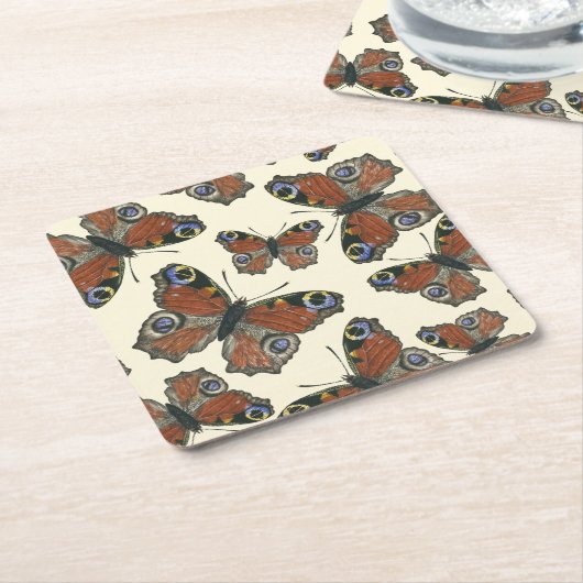 Dessous-de-verre Carré En Papier Motif d'aquarelle papillons (Incliné)