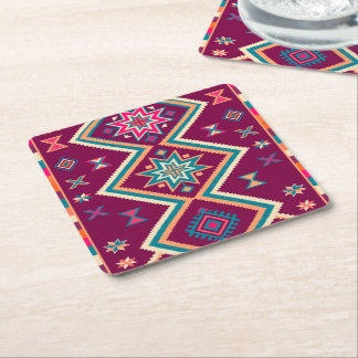 Dessous-de-verre Carré En Papier Motif d'art populaire géométrique sud-ouest Plum B