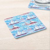 Dessous-de-verre Carré En Papier Motif de bateaux de navigation d'aquarelle (Incliné)