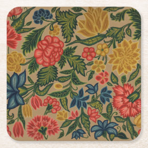 Dessous-de-verre Carré En Papier Motif de broderie florale au crewel vintage