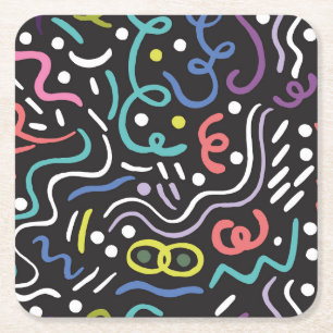 Dessous-de-verre Carré En Papier Motif de brosse dessiné à la main, lignes de zigza