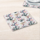 Dessous-de-verre Carré En Papier Motif de cactus d'aquarelle (Incliné)