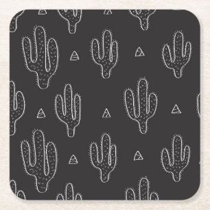 Dessous-de-verre Carré En Papier Motif de cactus noir à main