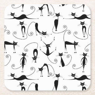 Dessous-de-verre Carré En Papier Motif de chat noir élancé fantaisiste