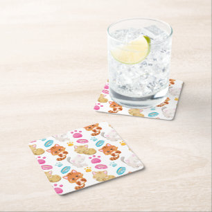 Dessous-de-verre Carré En Papier Motif De Chats, Chats Mignons, Kitty, Chatons, Paw