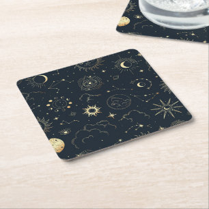 Dessous-de-verre Carré En Papier Motif de constellation d'étoile d'or bleu minuit