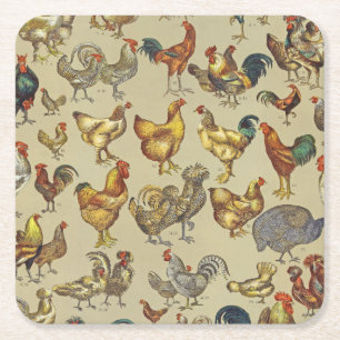 Dessous-de-verre Carré En Papier Motif de coq poulet vintage : Art de ferme
