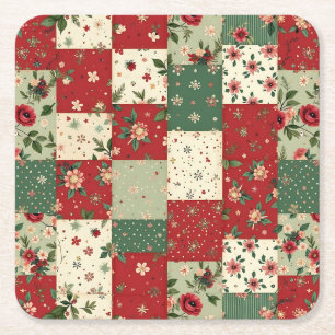 Dessous-de-verre Carré En Papier Motif de courtepoint floral de Noël vintage festif