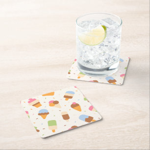 Dessous-de-verre Carré En Papier Motif de crème glacée, cône de crème glacée, Popsi