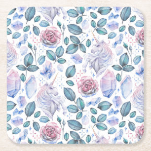 Dessous-de-verre Carré En Papier Motif de cristaux et de roses de licorne