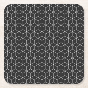 Dessous-de-verre Carré En Papier Motif de cube géométrique noir et blanc