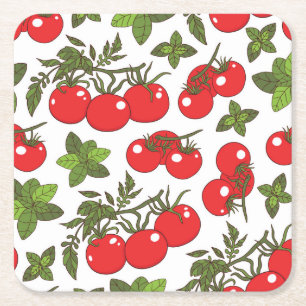 Dessous-de-verre Carré En Papier Motif de cuisine sans couture Tomato Basil