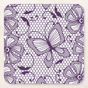 Dessous-de-verre Carré En Papier Motif de dentelle avec des papillons