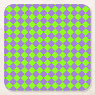 Dessous-de-verre Carré En Papier Motif de diamant Purple Green Checker
