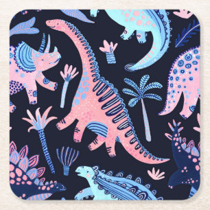 Dessous-de-verre Carré En Papier Motif de dinosaures de bande dessinée mignon.