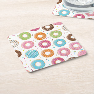 Dessous-de-verre Carré En Papier Motif de Donuts Colorés Rétro pour une Fête Amusan