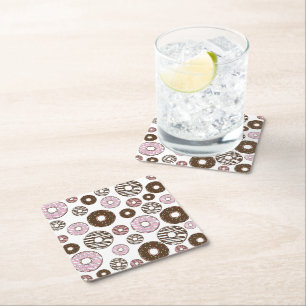Dessous-de-verre Carré En Papier Motif De Donuts, Donuts Roses, Donuts Brown