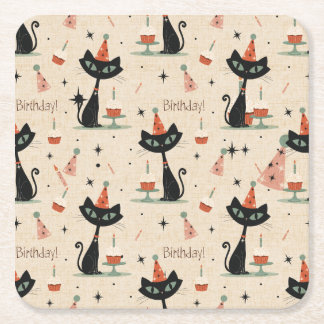 Dessous-de-verre Carré En Papier Motif de fête d'anniversaire pour chat atomiqu