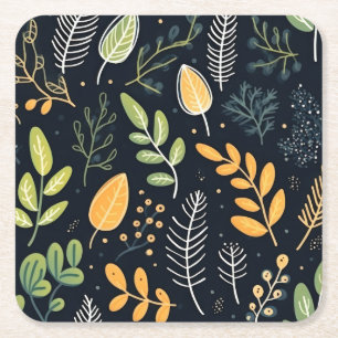 Dessous-de-verre Carré En Papier Motif de feuillage vert et jaune élégant