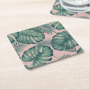 Dessous-de-verre Carré En Papier Motif de feuille tropicale