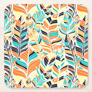 Dessous-de-verre Carré En Papier Motif de feuilles bohème coloré mignon