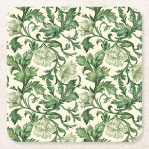 Dessous-de-verre Carré En Papier Motif de feuilles d'acanthe vert foncé orné