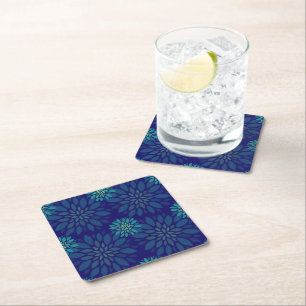 Dessous-de-verre Carré En Papier Motif de feuilles florales bleues et vertes modern