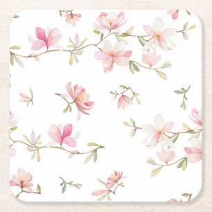 Dessous-de-verre Carré En Papier Motif de fleur rose mou d'aquarelle