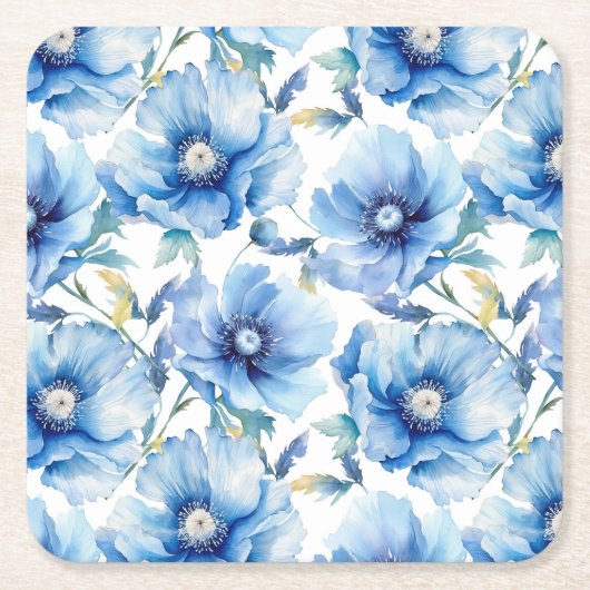 Dessous-de-verre Carré En Papier Motif de fleurs Blue Poppies (Devant)