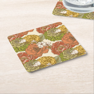 Dessous-de-verre Carré En Papier Motif de fleurs du jardin