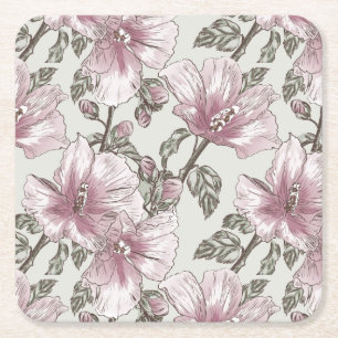Dessous-de-verre Carré En Papier Motif de fleurs rose amorti de ketmie
