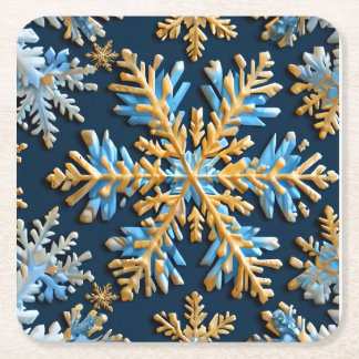 Dessous-de-verre Carré En Papier Motif de flocons sur un arrière - plan bleu foncé