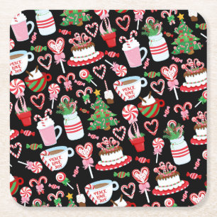 Dessous-de-verre Carré En Papier Motif de friandises de canne de Noël