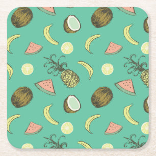 Dessous-de-verre Carré En Papier Motif de griffonnage de fruit tropical