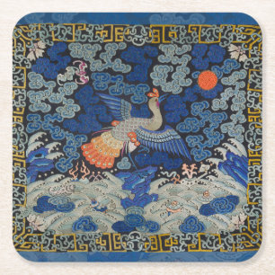Dessous-de-verre Carré En Papier Motif de grue chinoise vintage : bleu impérial