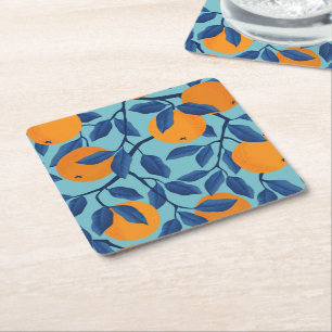 Dessous-de-verre Carré En Papier Motif de la branche orange bleue