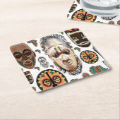 Dessous-de-verre Carré En Papier Motif de masque africain blanc (Incliné)