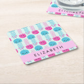 Dessous-de-verre Carré En Papier Motif de méduses, Mignonne méduse, Mer, Votre nom (Incliné)