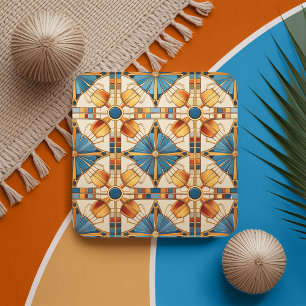 Dessous-de-verre Carré En Papier Motif de mosaïque géométrique marocaine #1 Turquoi