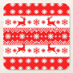 Dessous-de-verre Carré En Papier Motif de Noël avec rennes et flocons de neige