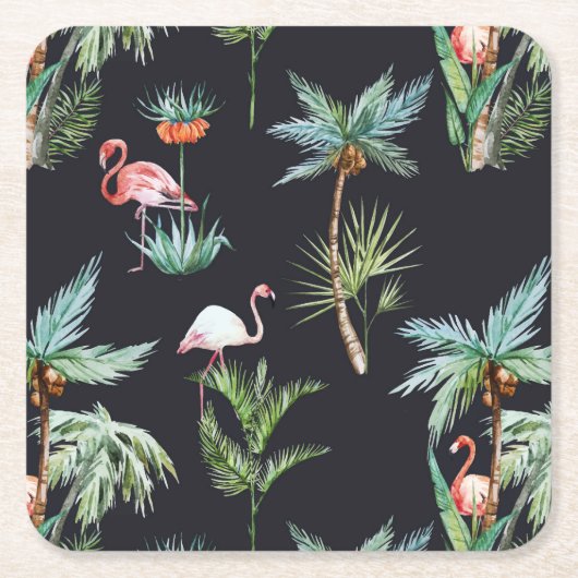 Dessous-de-verre Carré En Papier Motif de palme aquarelle (Devant)