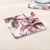 Dessous-de-verre Carré En Papier Motif de palme Ethereales rosé (Incliné)