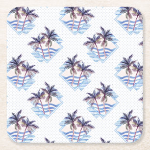 Dessous-de-verre Carré En Papier Motif de palmiers géométriques couleur aquarelle v