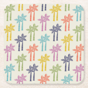 Dessous-de-verre Carré En Papier Motif de palmiers tropicaux colorés