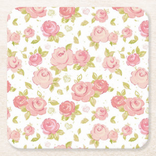 Dessous-de-verre Carré En Papier Motif de papier peint d'élégance des roses roses